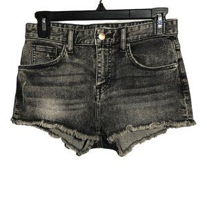 HM Denim Jean Shorts Booty Cutoff Women Size 2 Retro Faded Charcoal Raw Rag Hem